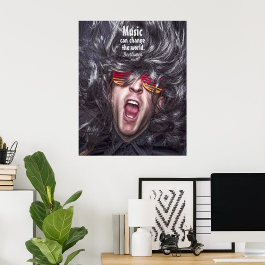 Wild Crazy Man Musician Wild Hair Poster (Thuiskantoor)