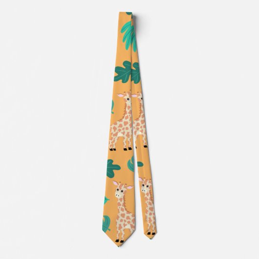 Wild Cute Green Sinaasappel Giraffe leest Pattern Stropdas (Voorkant)