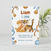 Wild & Cute Tiger 2nd Birthday Invitation Kaart (Staand voorkant)