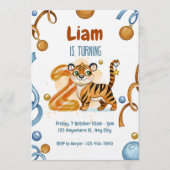 Wild & Cute Tiger 2nd Birthday Invitation Kaart (Voorkant)