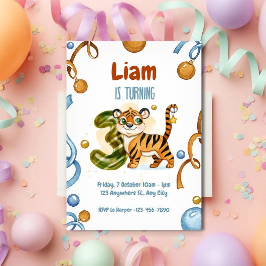 Wild & Cute Tiger 3rd Birthday Invitation Kaart