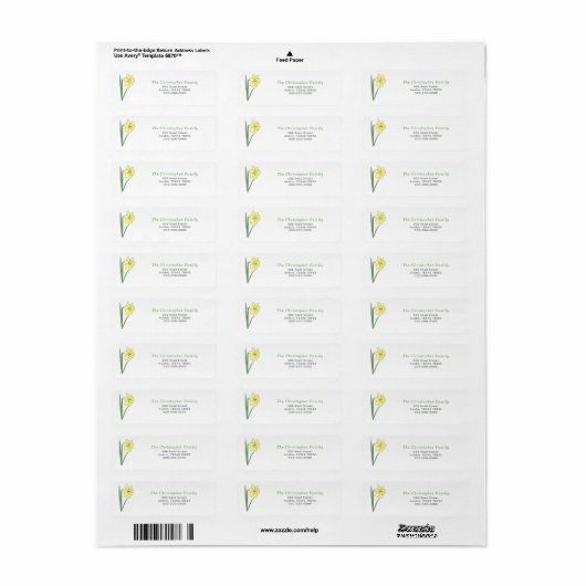 Wild Daffodil Flower Return Adres Label (Full Sheet)