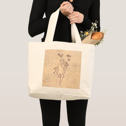 Wild Daisy Flower Wildflower Antiek Script Paper Grote Tote Bag (Voorkant (product))