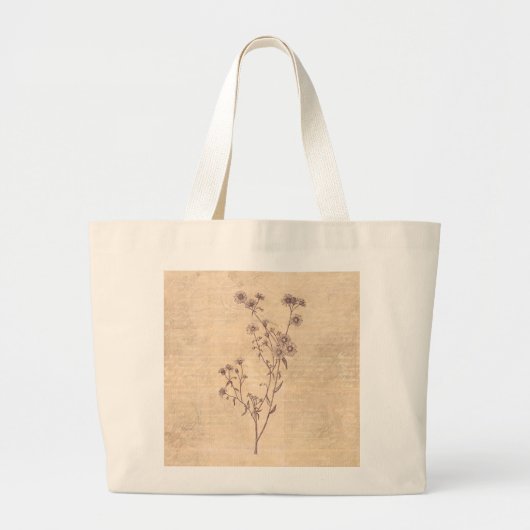 Wild Daisy Flower Wildflower Antiek Script Paper Grote Tote Bag (Voorkant)