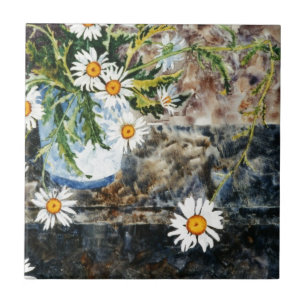"Wild Daisy Shelf" Kitchen Garden Ceramic Tile Tegeltje