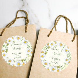 Wild daisy spring bloemen bruiloft bedankt ronde sticker