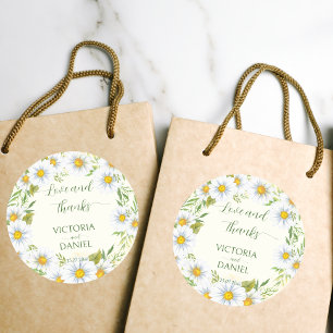 Wild daisy spring bloemen bruiloft bedankt ronde sticker