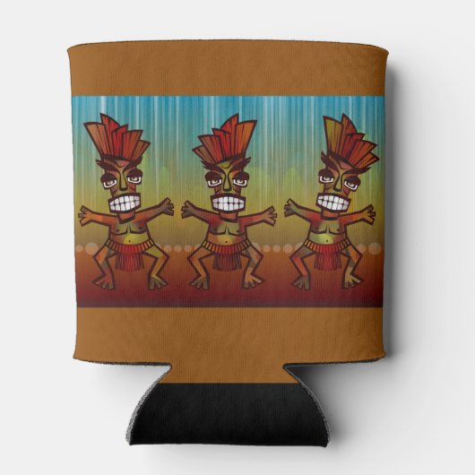 Wild Dancing Tiki Mannen Tropical Beach Hawaiian F Blikjeskoeler (Achterkant)