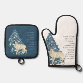 Wild Deer Footprints in Snow – Winter Nature Art Ovenwant & Pannenlap Set