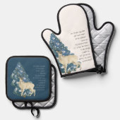 Wild Deer Footprints in Snow – Winter Nature Art Ovenwant & Pannenlap Set (Voorkant / Achterkant)