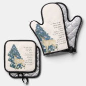 Wild Deer Footprints in Snow – Winter Nature Art Ovenwant & Pannenlap Set (Voorkant / Achterkant)