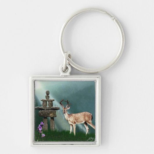 Wild Deer & Inukshuk Wilderness Gift Item Sleutelhanger (Voorkant)
