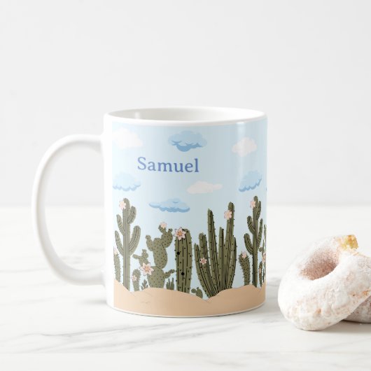 Wild Desert met Cactus Schattigee Gepersonaliseerd Koffiemok (Met donut)