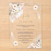 Wild Desert Rozen Pampas Palm Leaves Baby shower Acryl Uitnodigingen (Voorkant)
