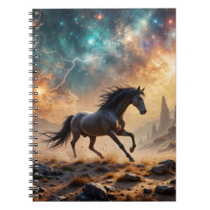 Wild Desert Stallion Nebula sterren bliksem Notitieboek