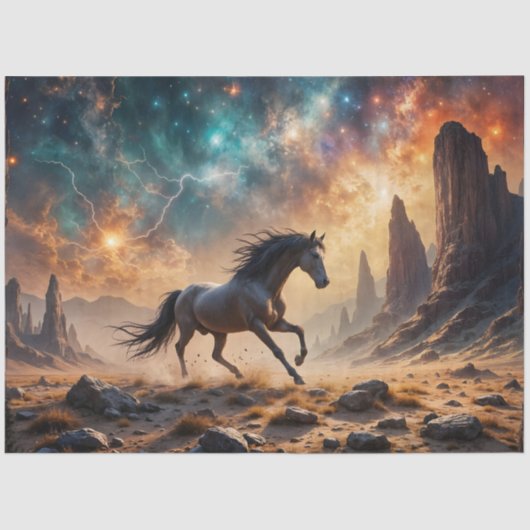 Wild Desert Stallion Nebula sterren bliksem Tissuepapier (Voorkant)