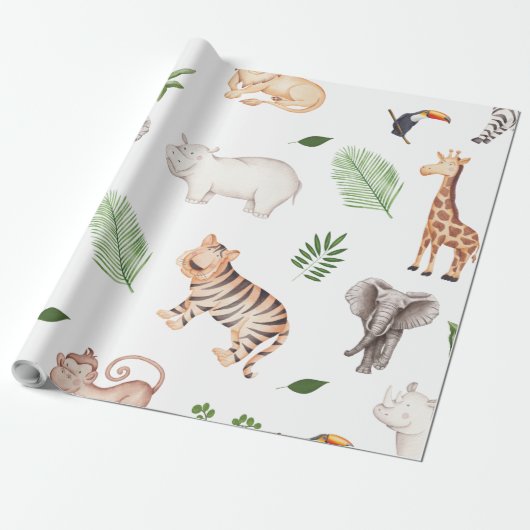 wild dier met Oerwoud Cadeaupapier (Uitgerold)