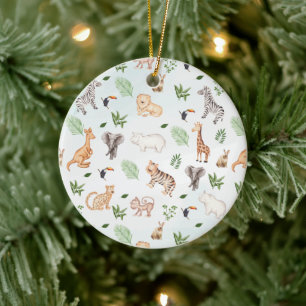 wild dier met Oerwoud Tree-patroon keramiek Keramisch Ornament