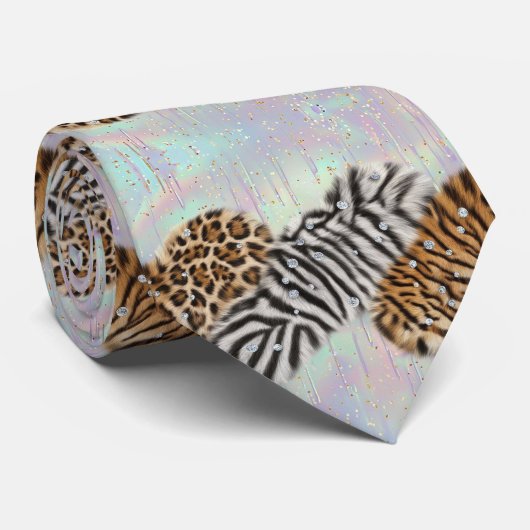 Wild Dier Print Opal Gevlekte Stropdas (Opgerold)