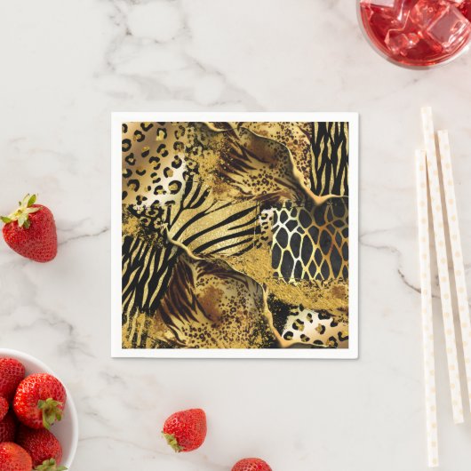 Wild dier safari huid print collage goud zwart servet (Insitu)