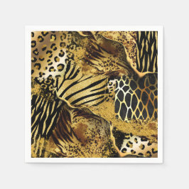 Wild dier safari huid print collage goud zwart servet