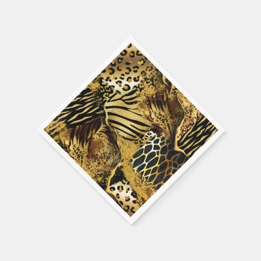 Wild dier safari huid print collage goud zwart servet (Hoek)