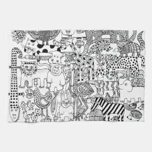 Wild Dieren Pret Modern Zwart en Wit Kunst Theedoek