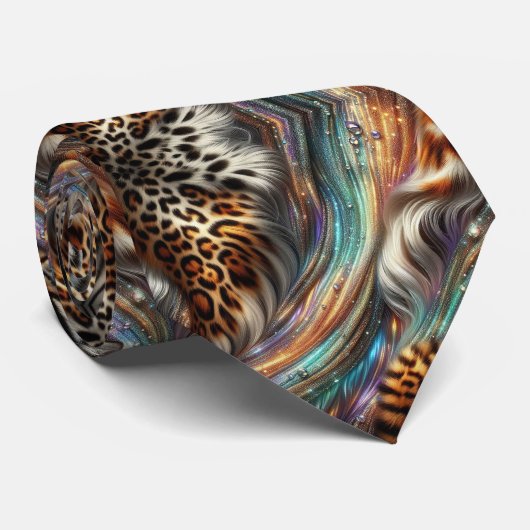 Wild Dierenprint Opal Gevlekte Stropdas (Opgerold)