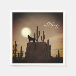 wild ding ~ Full Moon Wolf Howling Desert Cactus Servetten