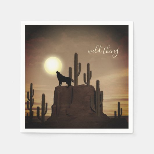 wild ding ~ Full Moon Wolf Howling Desert Cactus Servetten (Voorkant)