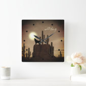 wild ding ~ Full Moon Wolf Howling Desert Cactus Vierkante Klok (Huis)