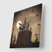 wild ding ~ Full Moon Wolf Howling Desert Cactus Vierkante Klok (Hoek)