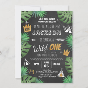 Wild Ding Glitter ONE Birthday Boy Chalkboard IV Kaart