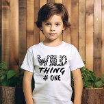 Wild ding Number Quote Funny Leopard Print T-Shir T-shirt<br><div class="desc">Dit leuke en grappige ontwerp is perfect voor je kinderen. Het kenmerkt het citaat, "Wilde Ding, (#), " (dat aan om het even welk aantal kan worden aangepast) in leopard cheetah druk zwarte typografie. Het is modern, speels, leuk en cool; het perfecte ontwerp om je kinderen te geven. (Er zijn...</div>