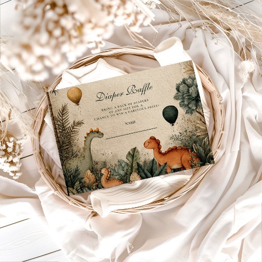 Wild Dino Forest Baby Shower Diapper Raffle Informatiekaartje