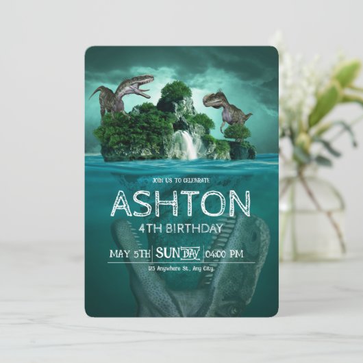 Wild Dinosaur Verjaardag Uitnodigen, Jurassic Verj Kaart (Staand voorkant)