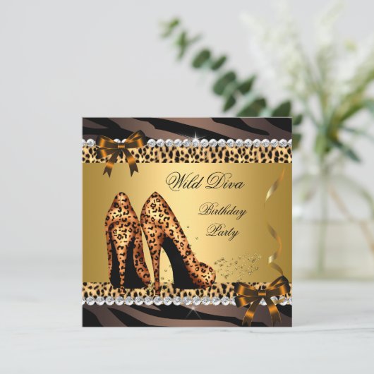 Wild Diva Leopard Zebra Hi Heels Birthday Party 2 Kaart (Staand voorkant)