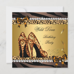 Wild Diva Leopard Zebra Hi Heels Birthday Party 2 Kaart