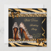 Wild Diva Leopard Zebra Hi Heels Birthday Party 3a Kaart (Voorkant)