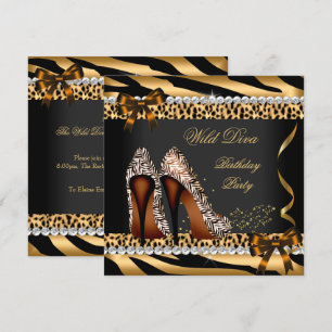 Wild Diva Leopard Zebra Hi Heels Birthday Party 3a Kaart