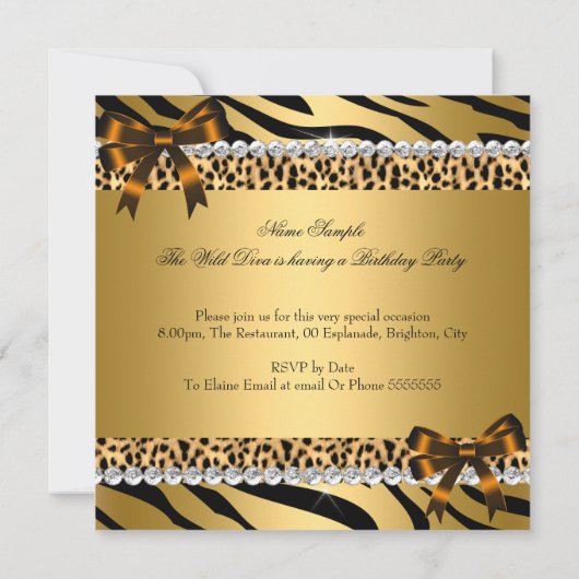 Wild Diva Leopard Zebra Hi Heels Birthday Party 4 Kaart (Achterkant)