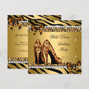 Wild Diva Leopard Zebra Hi Heels Birthday Party 4 Kaart