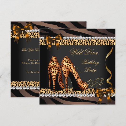 Wild Diva Leopard Zebra op hoog niveau - Birthday  Kaart (Voorkant / Achterkant)