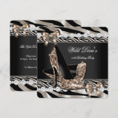 Wild Diva Zebra Beige High Heels Birthday Party Kaart (Voorkant / Achterkant)