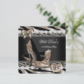 Wild Diva Zebra Beige High Heels Birthday Party Kaart (Staand voorkant)