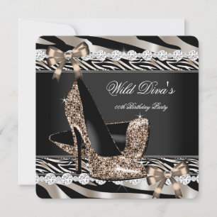 Wild Diva Zebra Beige Hoge Hakken Verjaardagsfeest Kaart