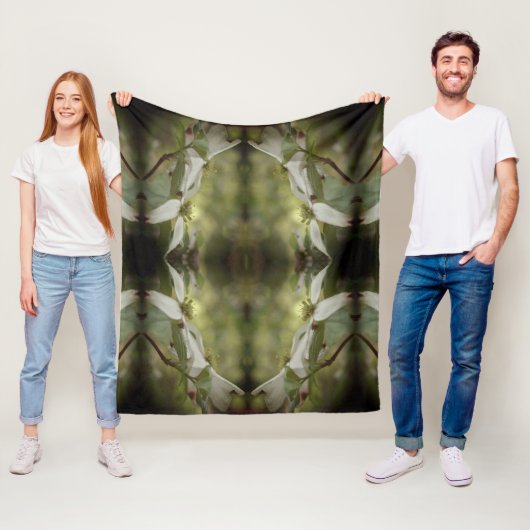 Wild Dogwood Flower Blossom Abstract Patroon Fleece Deken (In situ)