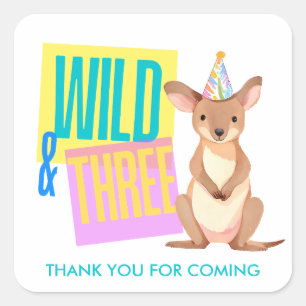 Wild & Drie Kangoeroe 3e Verjaardag Favoriete Stic Vierkante Sticker