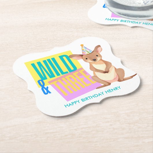 Wild & Drie Kangoeroe 3e Verjaardag Papier Onderze Kartonnen Onderzetters (Gekanteld)
