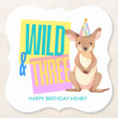 Wild & Drie Kangoeroe 3e Verjaardag Papier Onderze Kartonnen Onderzetters (Voorkant)